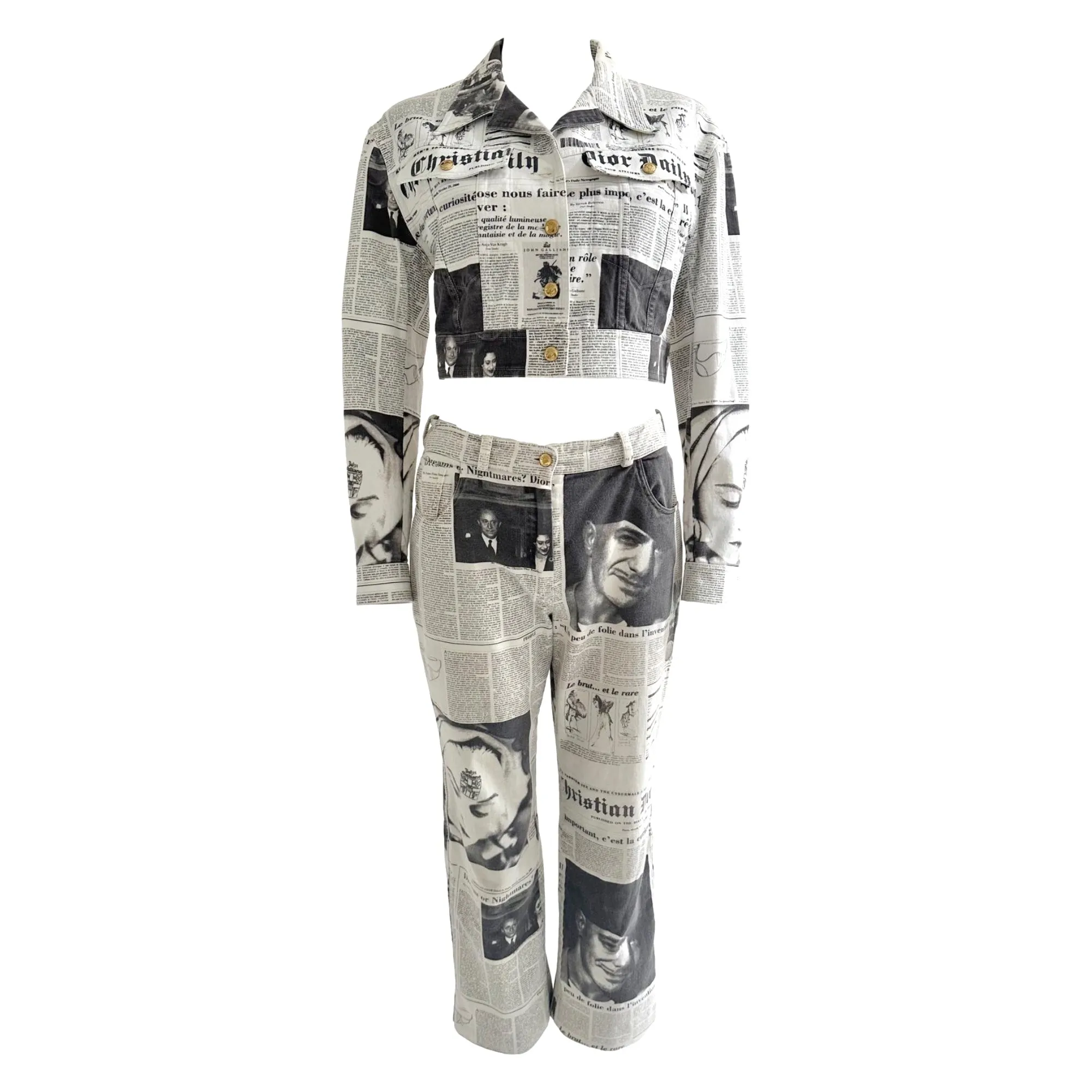 Dior Newsprint Cropped Jacket/ Pant Set
