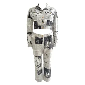 Dior Newsprint Cropped Jacket/ Pant Set