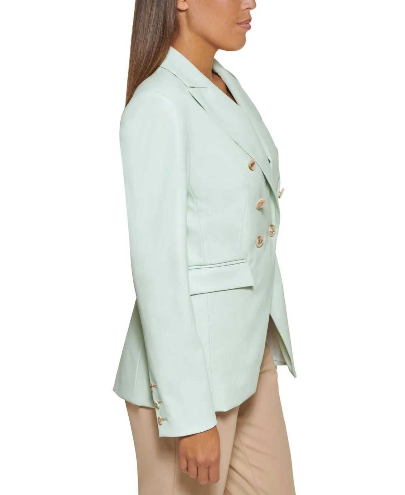 DKNY Women's Faux-Leather Double-Breasted Blazer UB2J4146