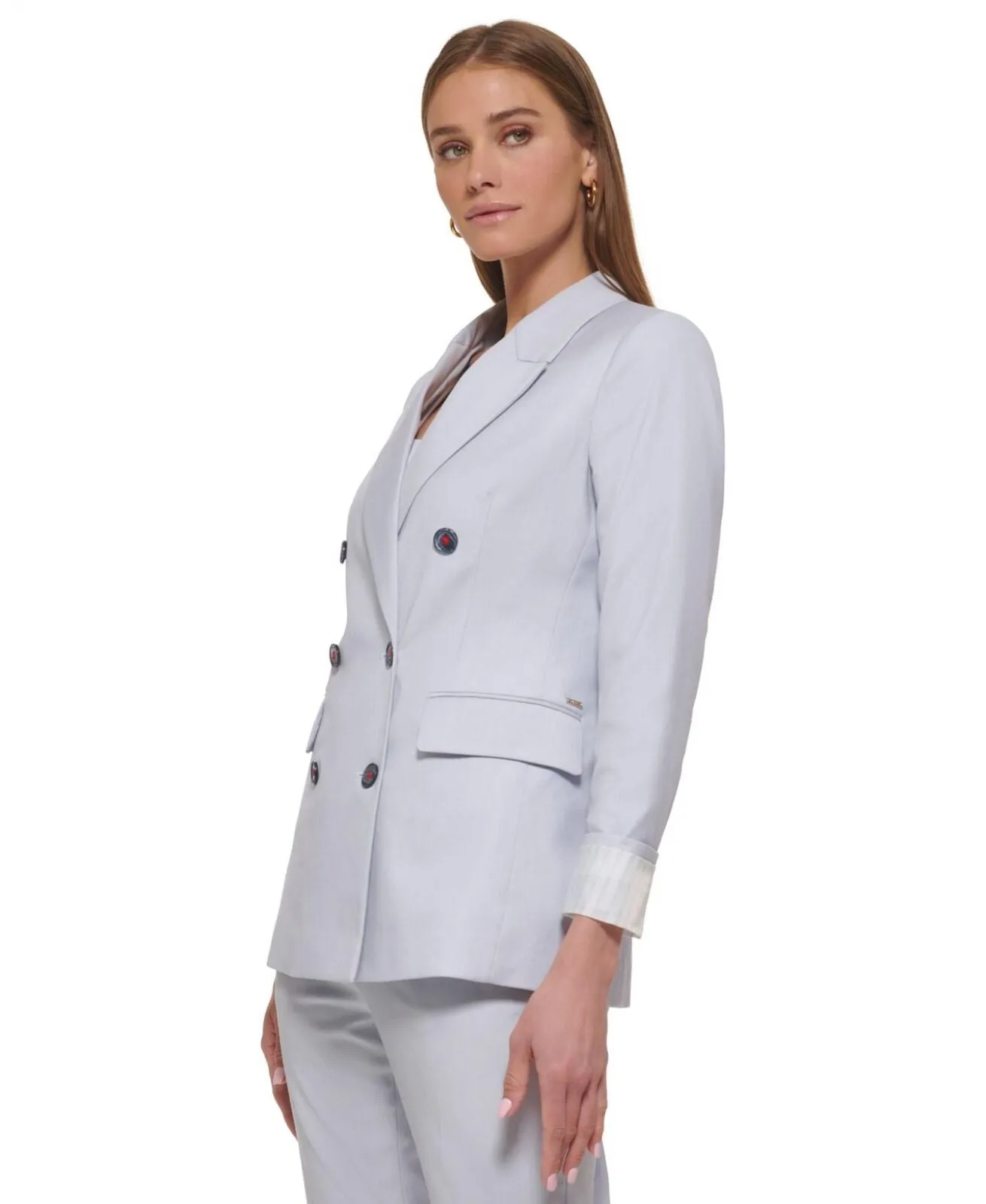 DKNY Women's Notched-Collar Double-Breasted Blazer UC2JX146 Blue Heather 2