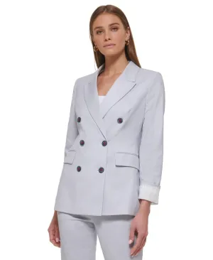 DKNY Women's Notched-Collar Double-Breasted Blazer UC2JX146 Blue Heather 2