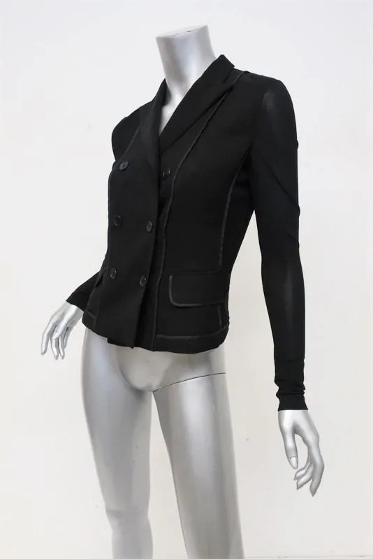 Donna Karan Double Breasted Blazer Black Jersey Size 4 Inside-Out Style Jacket