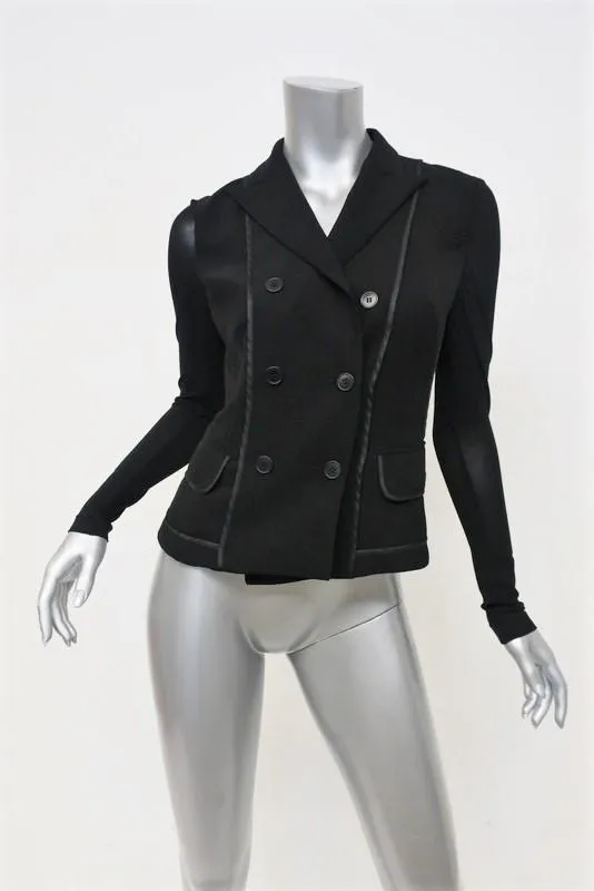 Donna Karan Double Breasted Blazer Black Jersey Size 4 Inside-Out Style Jacket