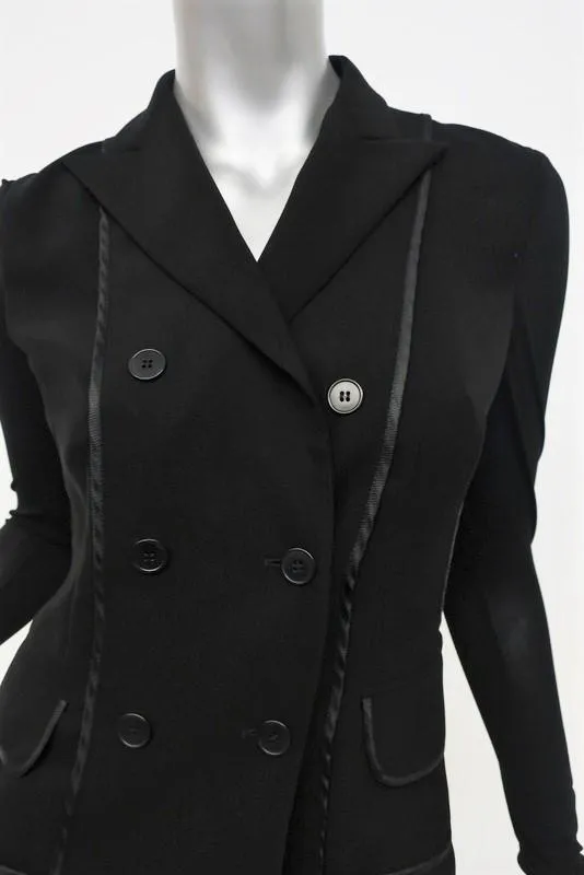 Donna Karan Double Breasted Blazer Black Jersey Size 4 Inside-Out Style Jacket