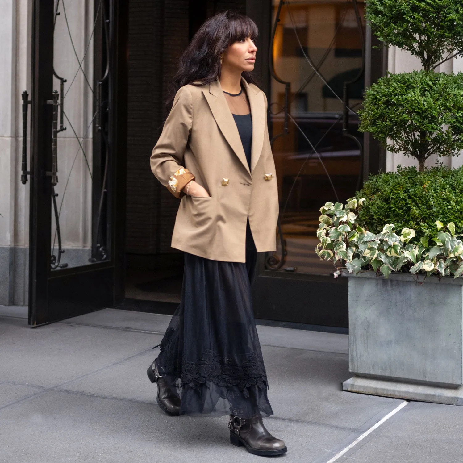 Double-Breasted Blazer in Beige