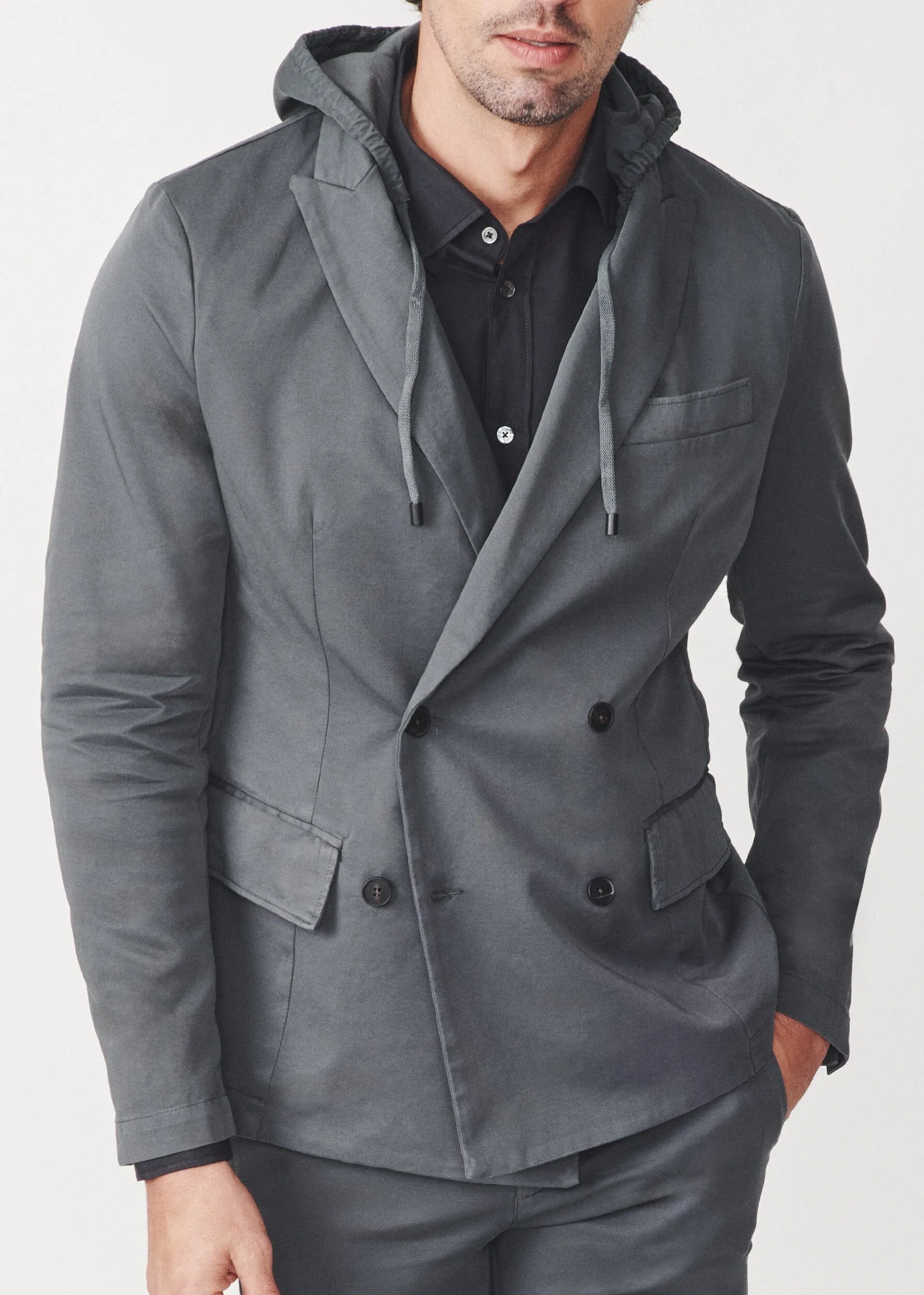DOUBLE BREASTED HOODED BLAZER
