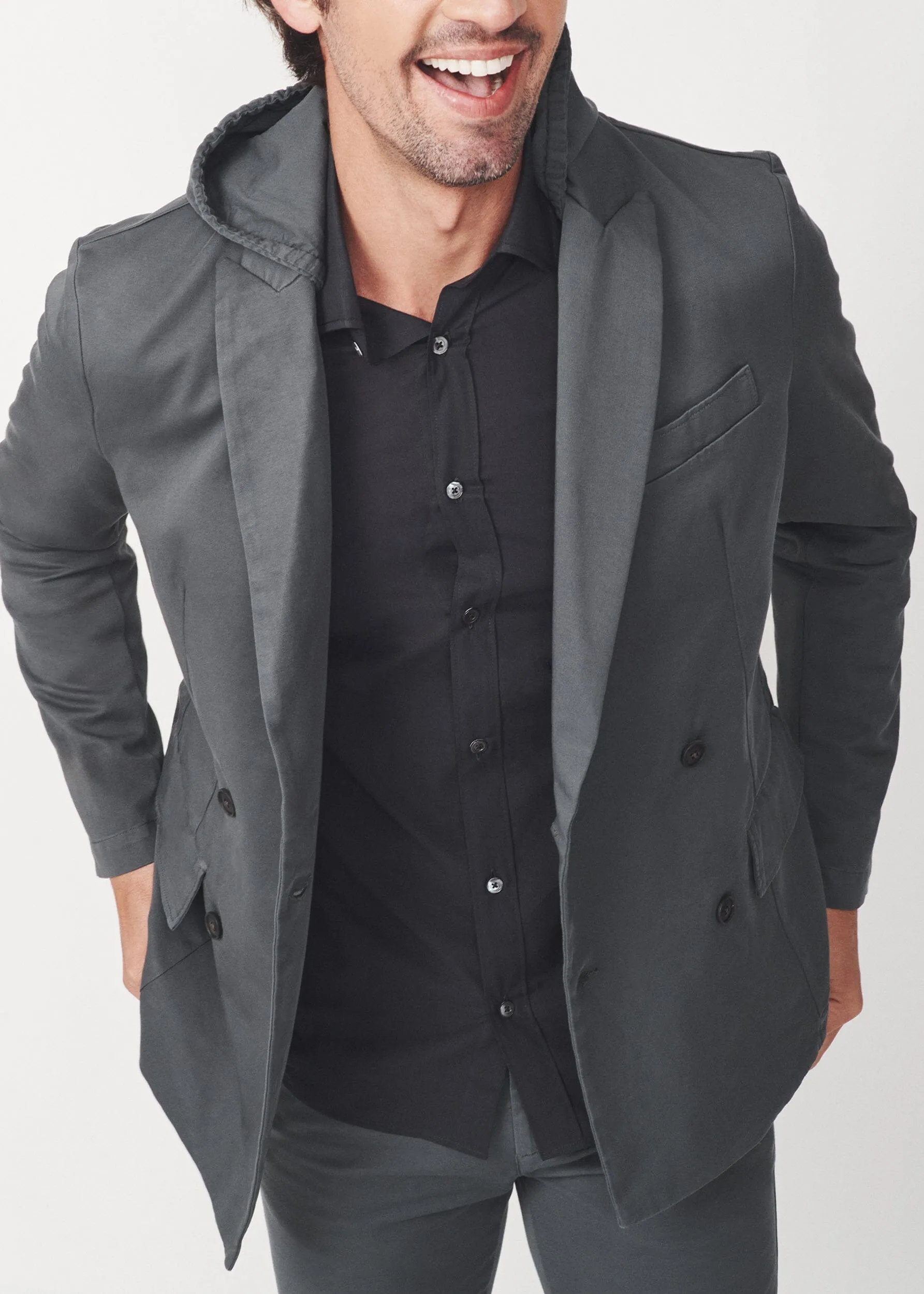 DOUBLE BREASTED HOODED BLAZER