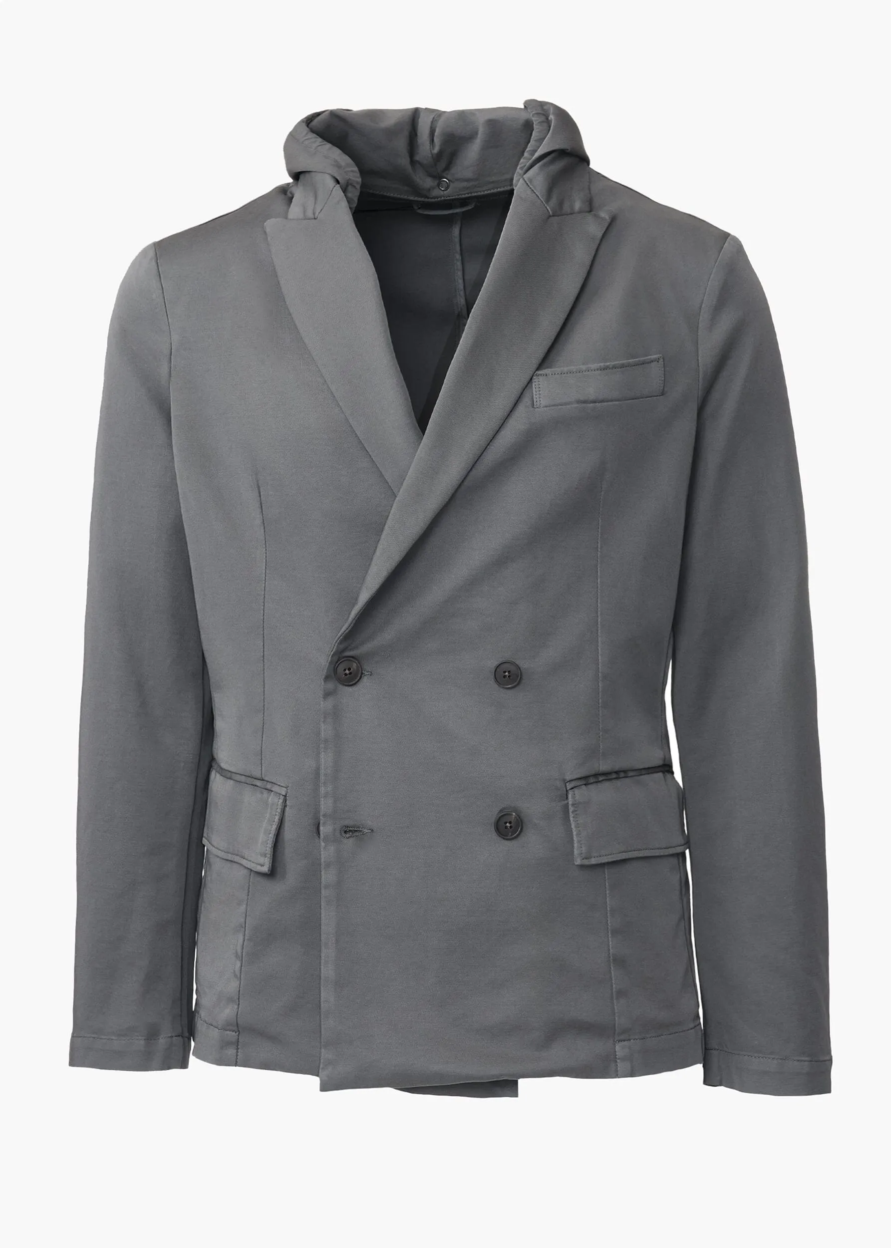DOUBLE BREASTED HOODED BLAZER