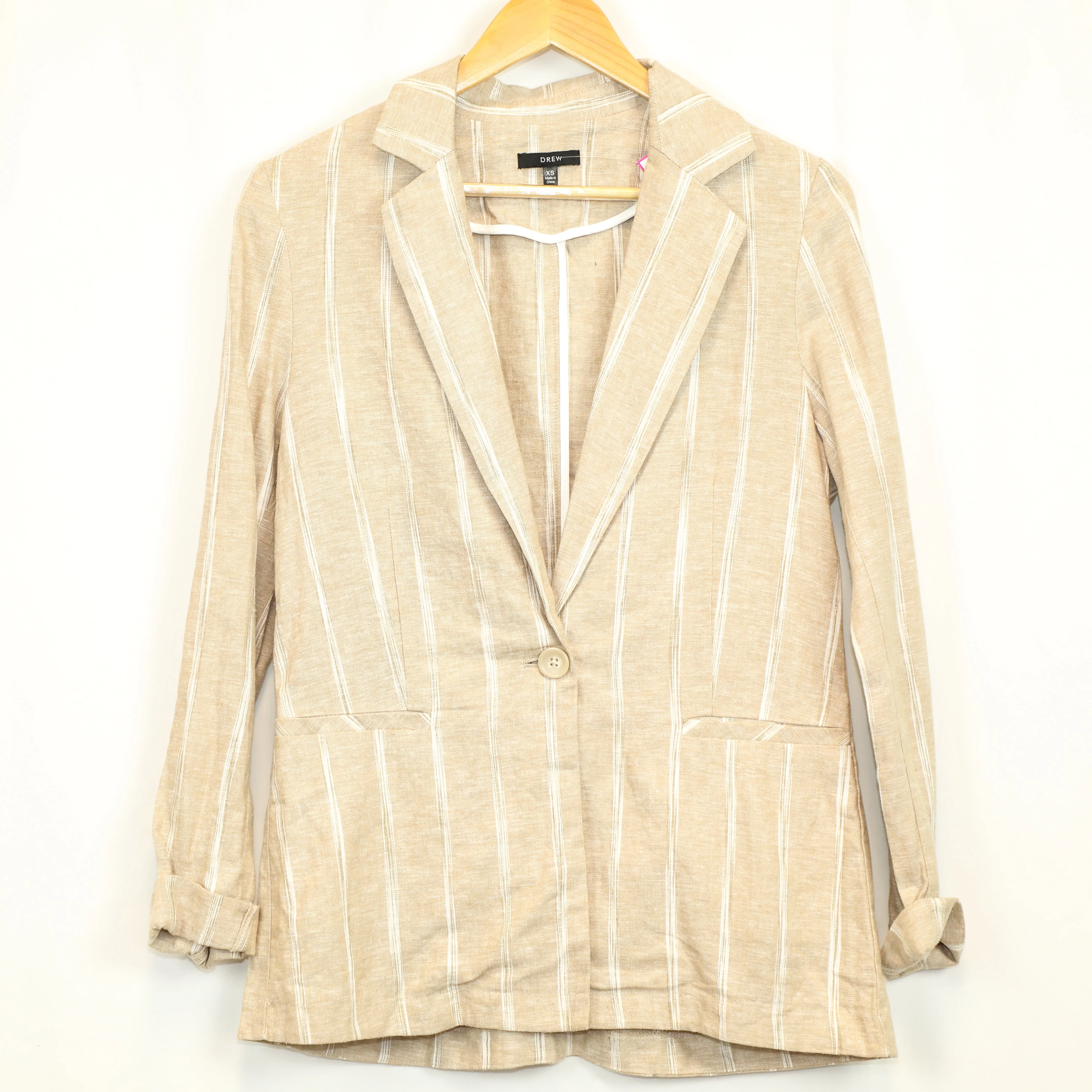 Drew Sand&White Pinstripe Boyfriend Blazer