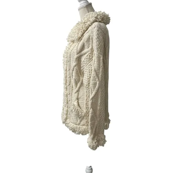 Ecuadorian Cream Wool Fisherman Cable Knit Cardigan Sweater Size M