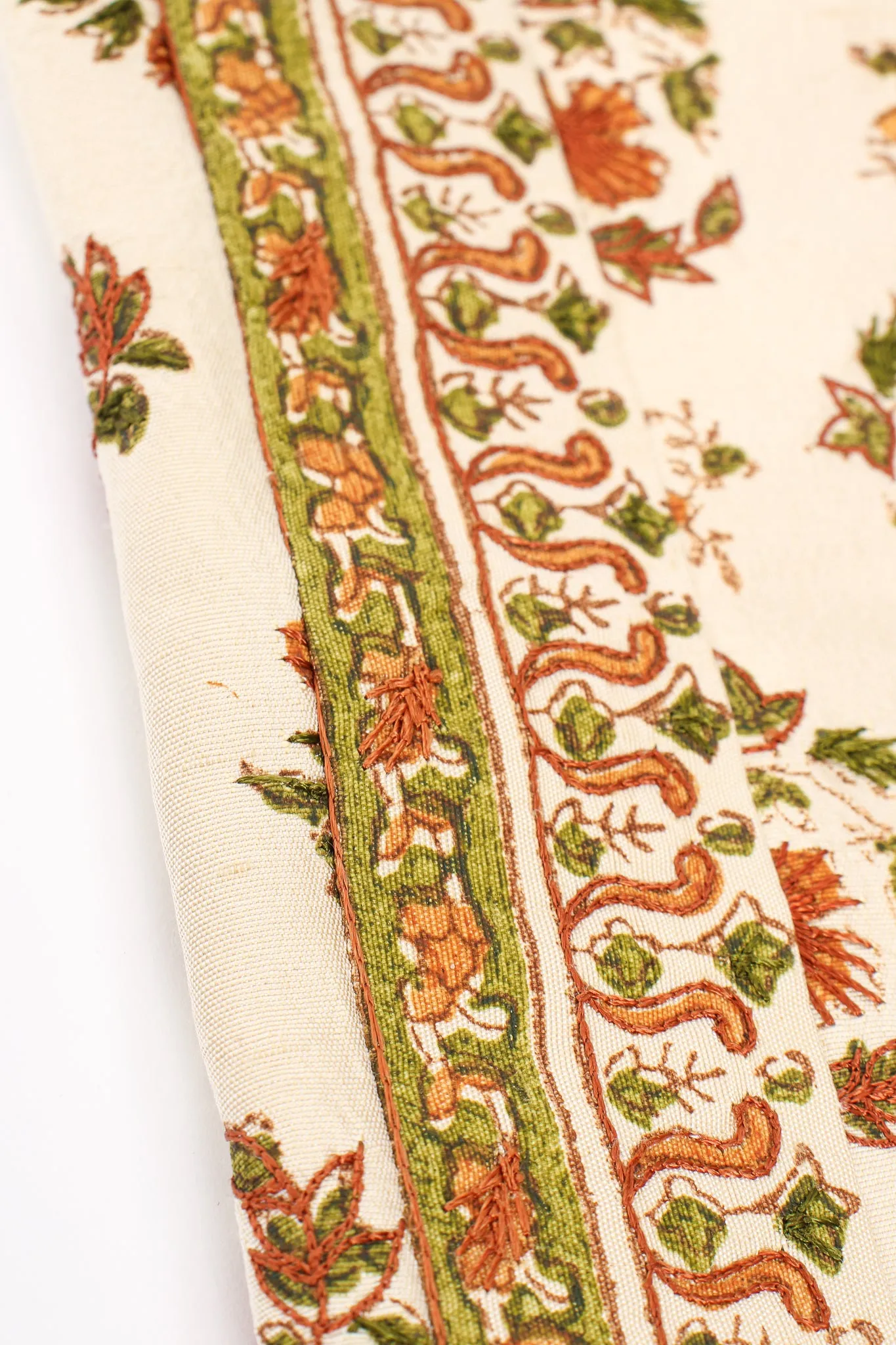 Embroidered Woodblock Print Silk Pant