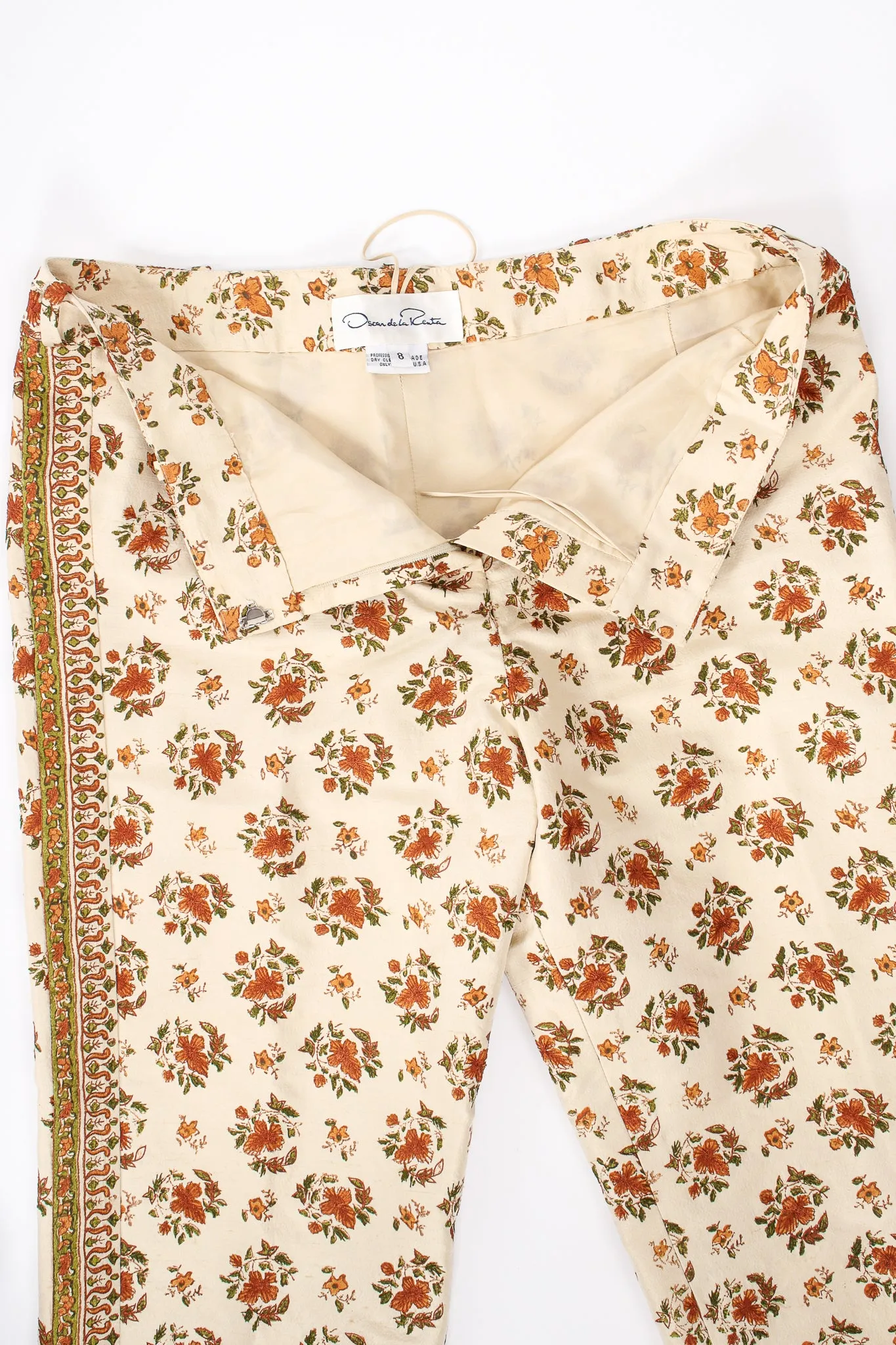 Embroidered Woodblock Print Silk Pant