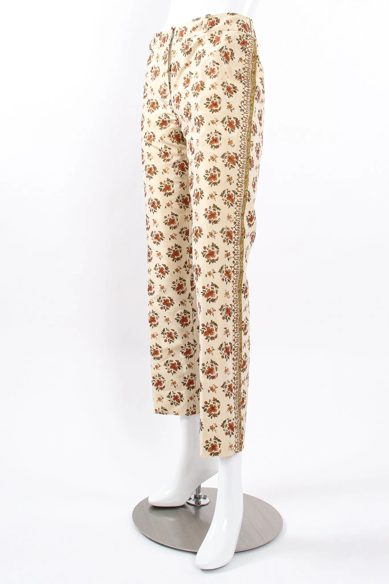 Embroidered Woodblock Print Silk Pant