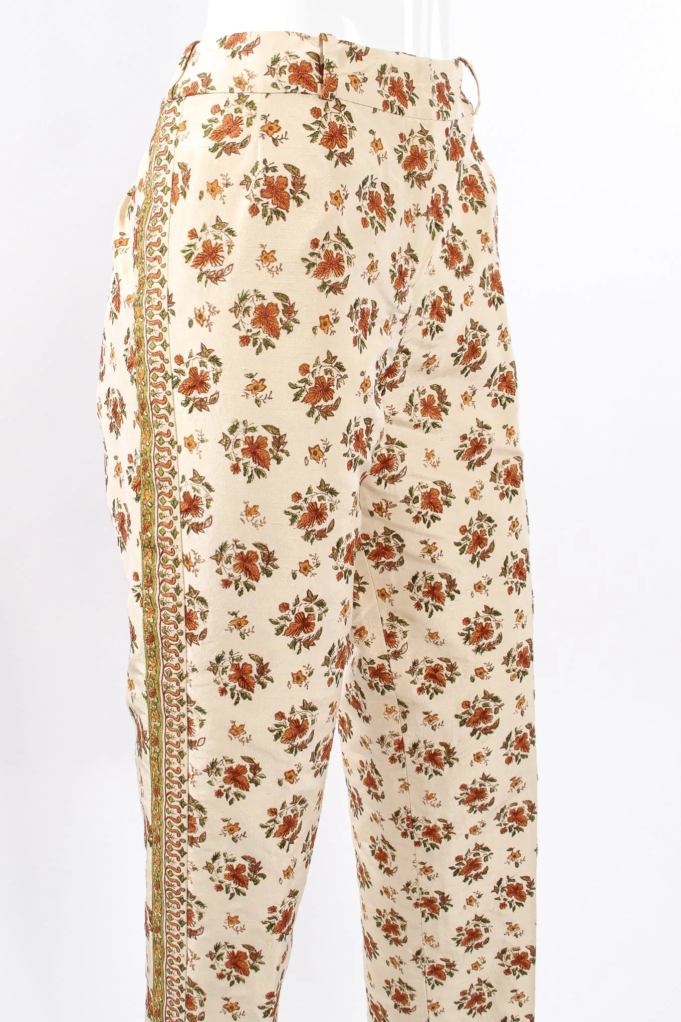 Embroidered Woodblock Print Silk Pant