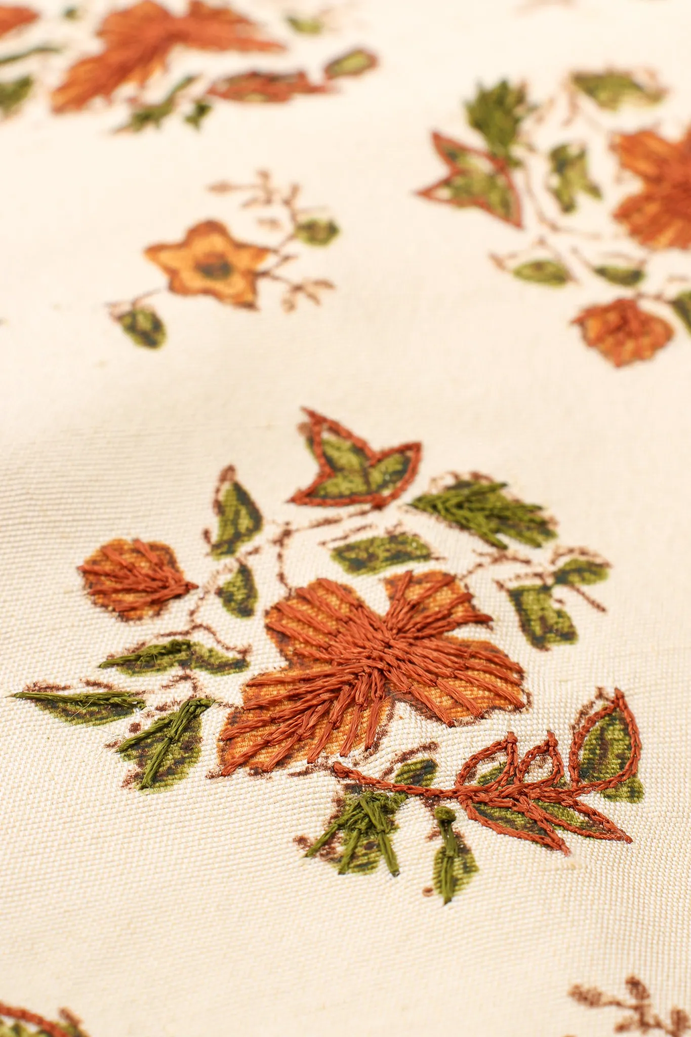 Embroidered Woodblock Print Silk Pant