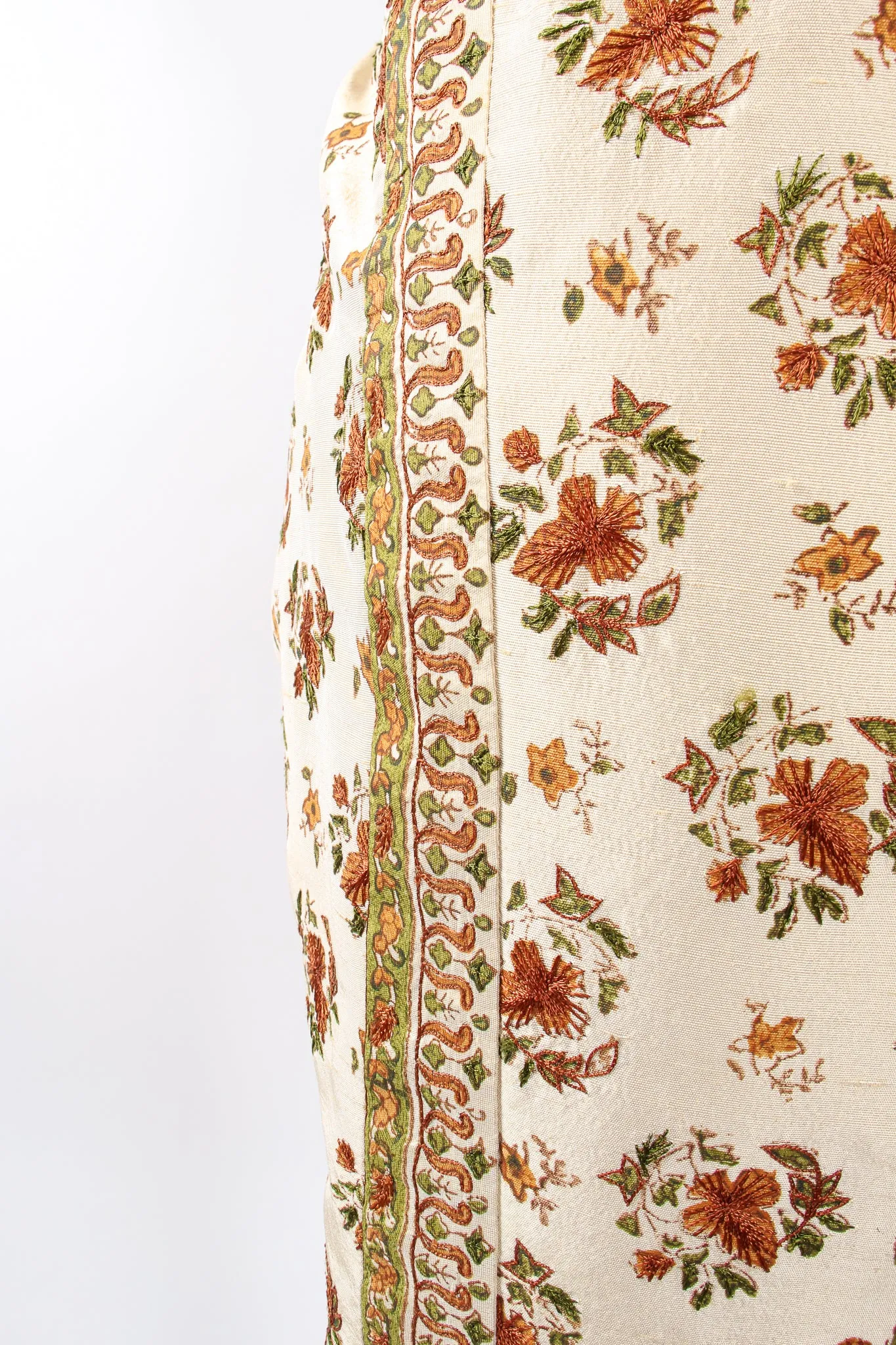 Embroidered Woodblock Print Silk Pant