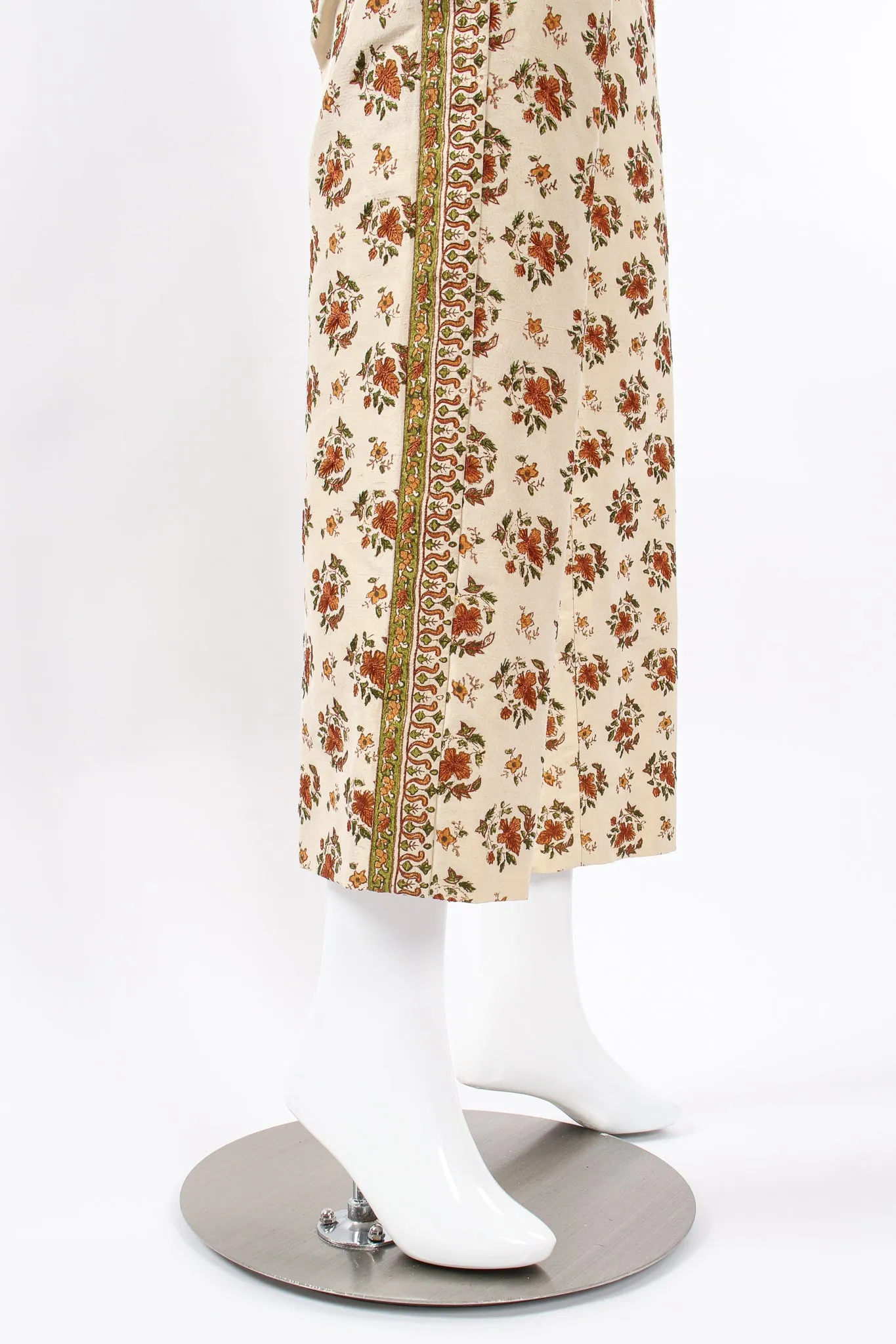 Embroidered Woodblock Print Silk Pant