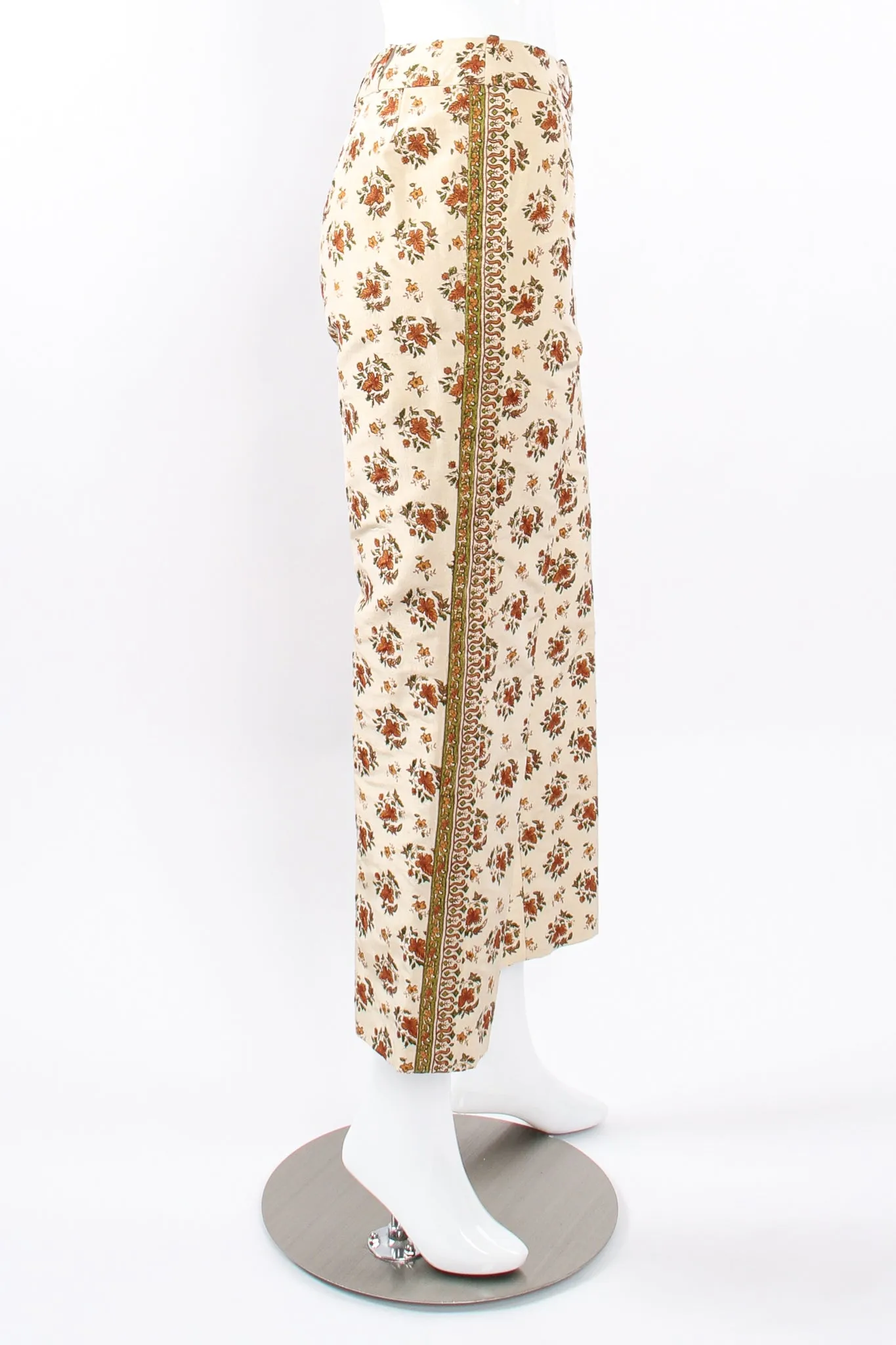Embroidered Woodblock Print Silk Pant