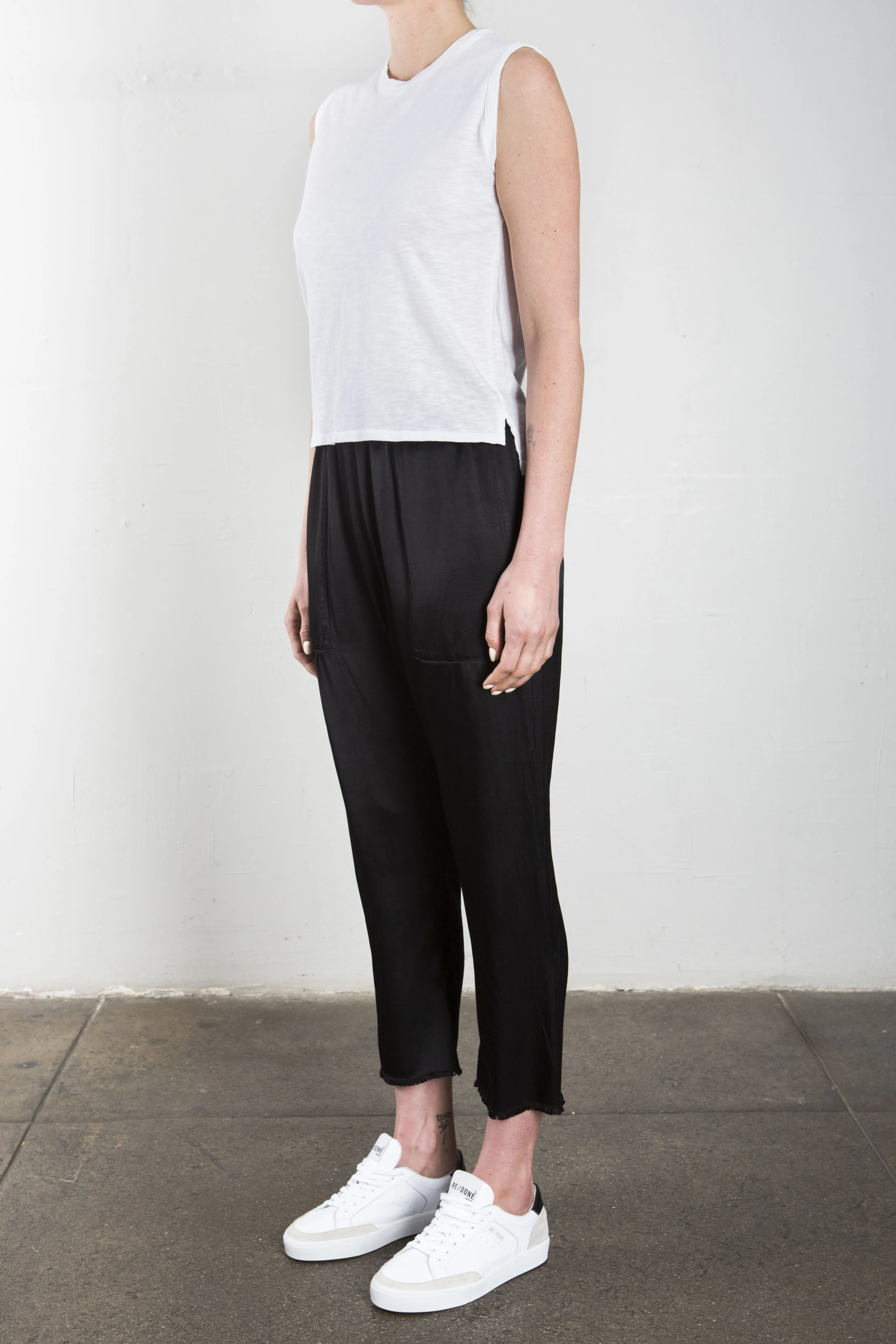 Erika Drop Pant in Vintage Satin - Black