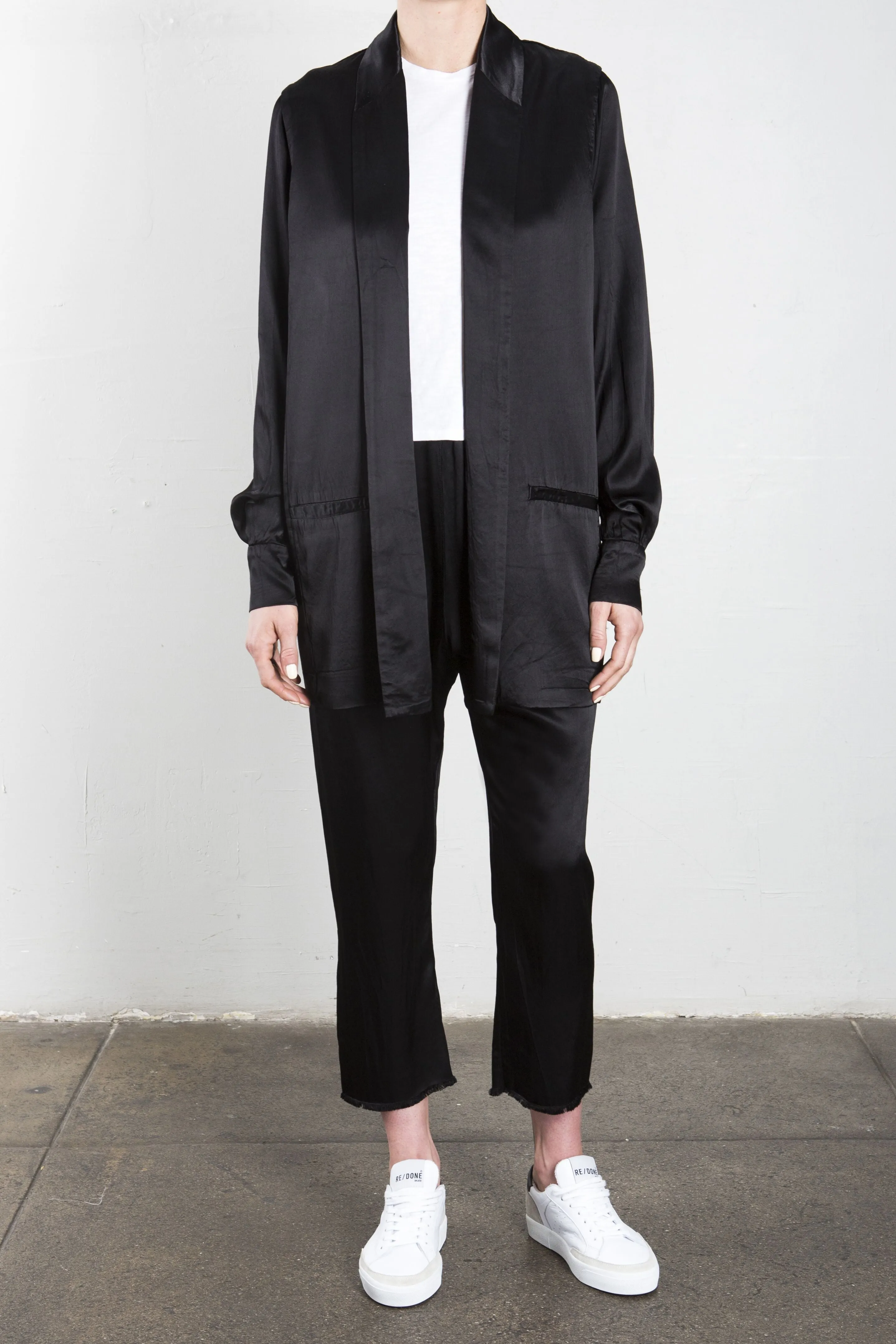 Erika Drop Pant in Vintage Satin - Black