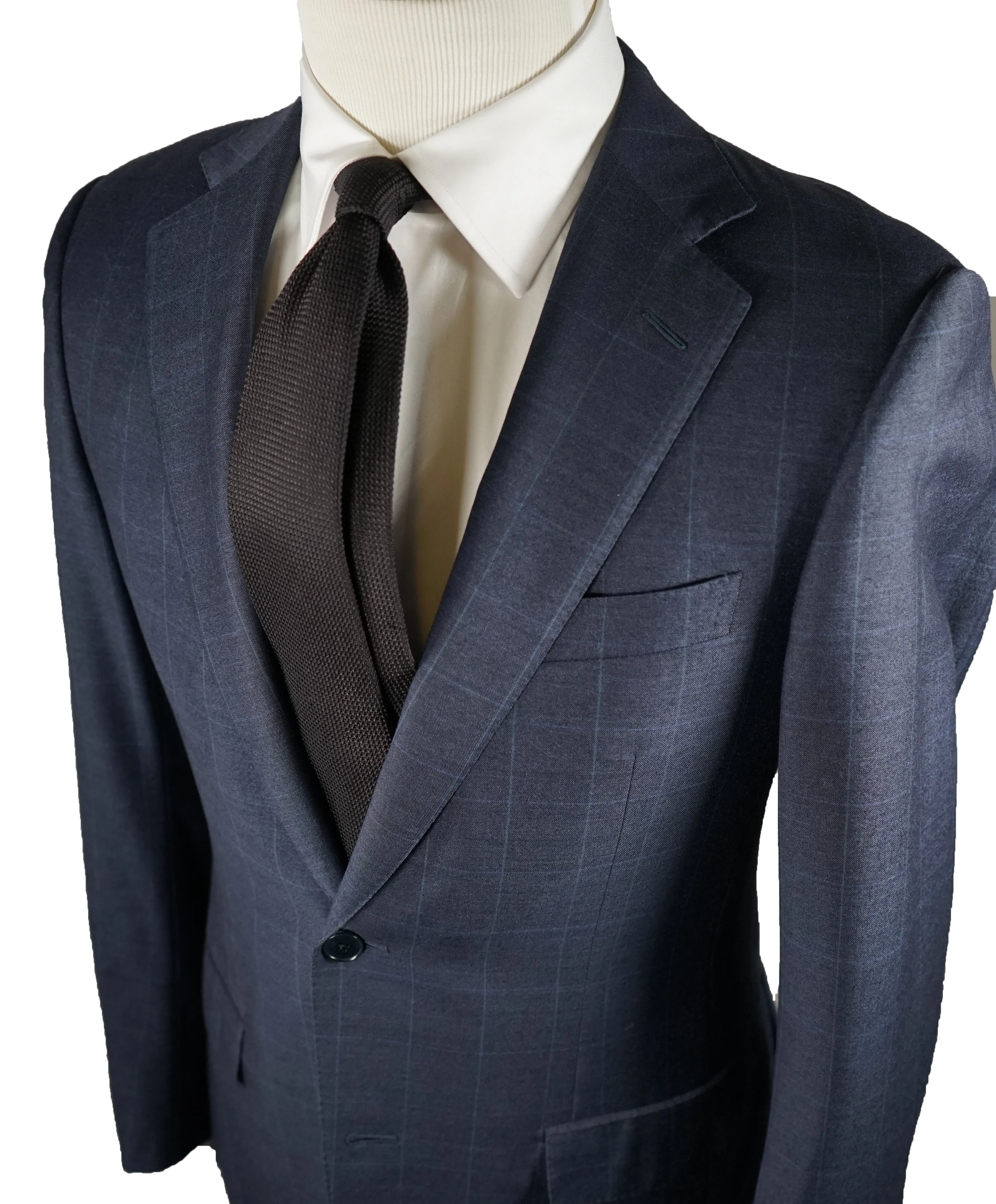 ERMENEGILDO ZEGNA -Blue Windowpane 2-Button Blazer Slim Fit- 38R