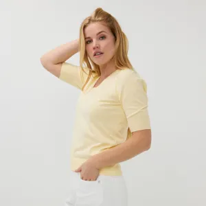 Esqualo Basic Knit V-Neck Sweater | Yellow / Rose