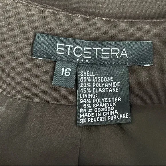 Etcetera Double Breasted Brown Blazer Jacket Women’s Size 16 Bow Tie Collarless