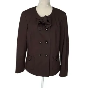 Etcetera Double Breasted Brown Blazer Jacket Women’s Size 16 Bow Tie Collarless