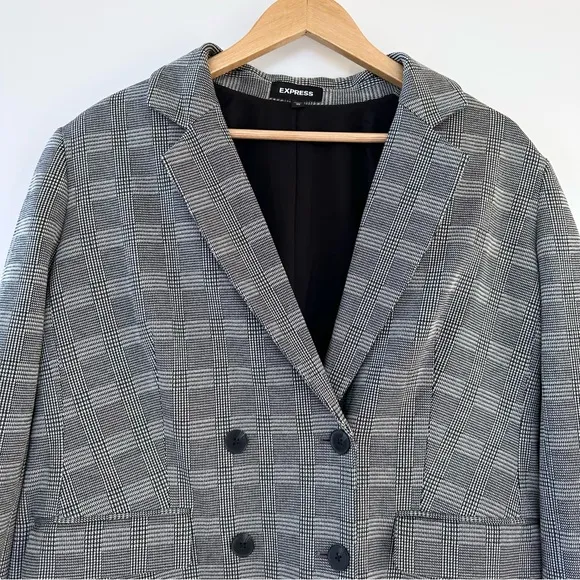 Express Oversized Glen Plaid Double Breasted Blazer