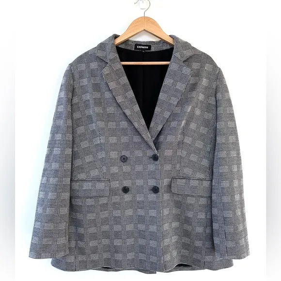 Express Oversized Glen Plaid Double Breasted Blazer