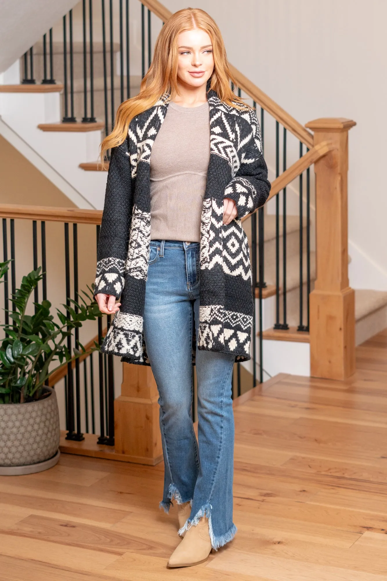 Fairisle Open Coatigan - Black
