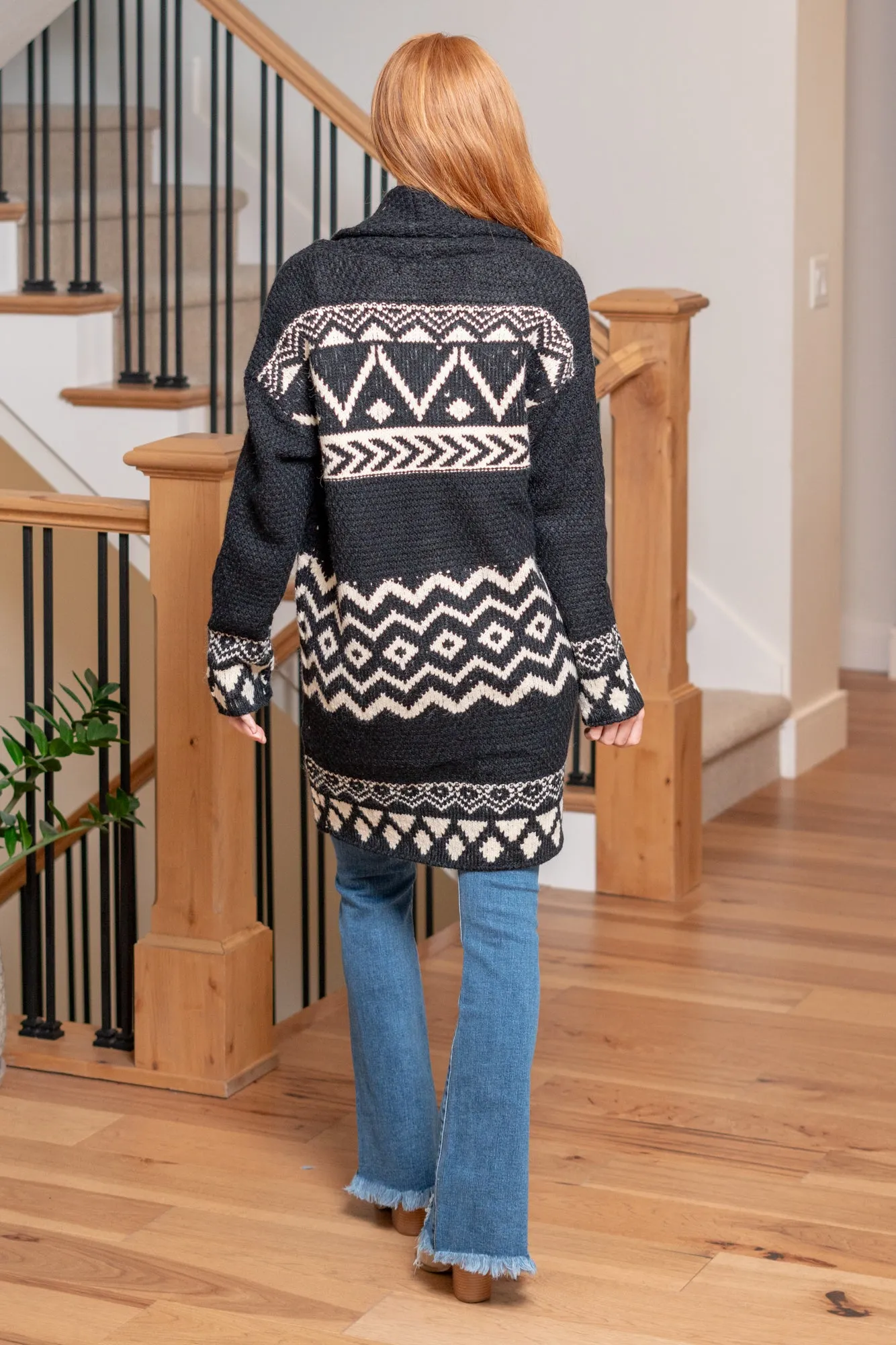 Fairisle Open Coatigan - Black