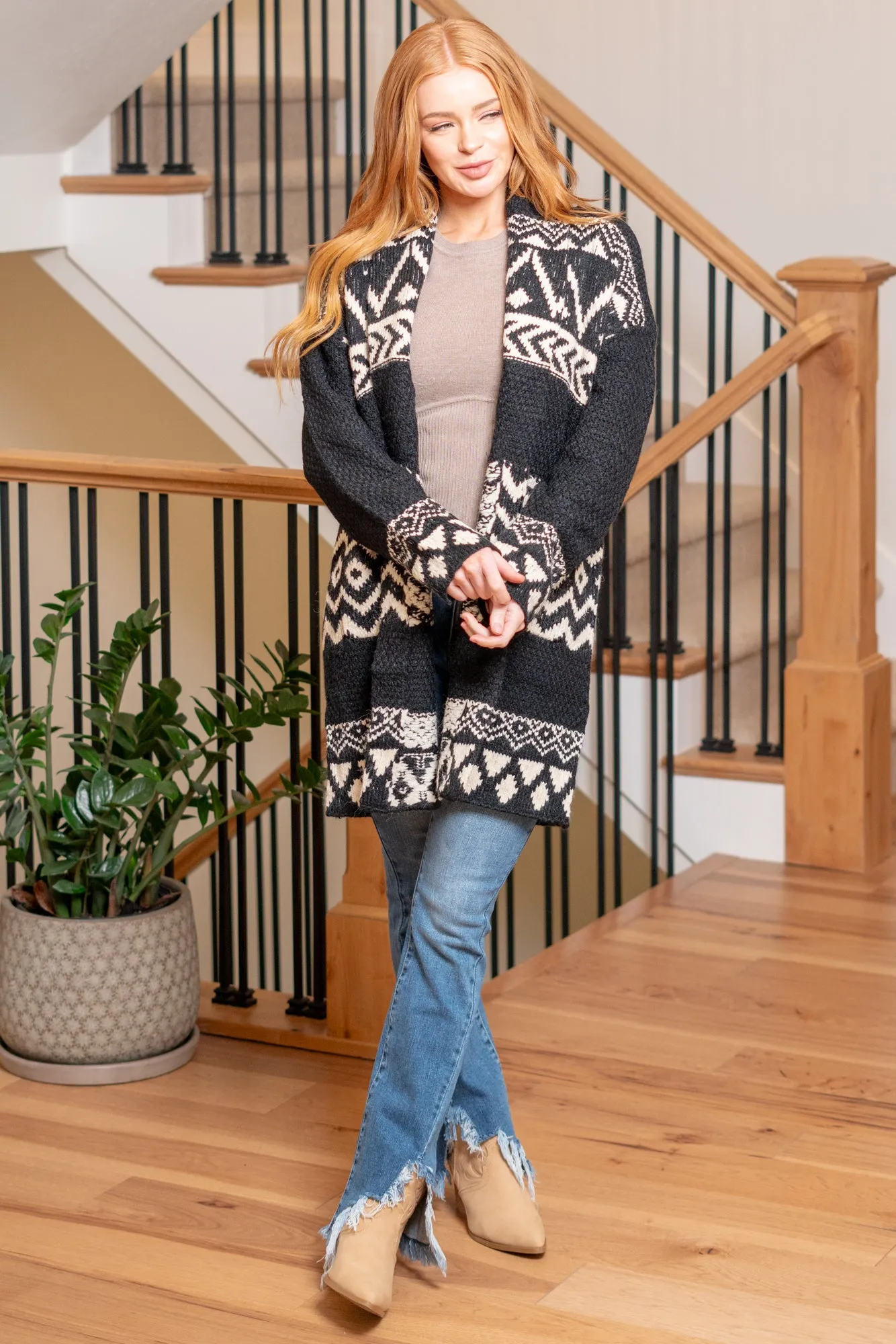 Fairisle Open Coatigan - Black