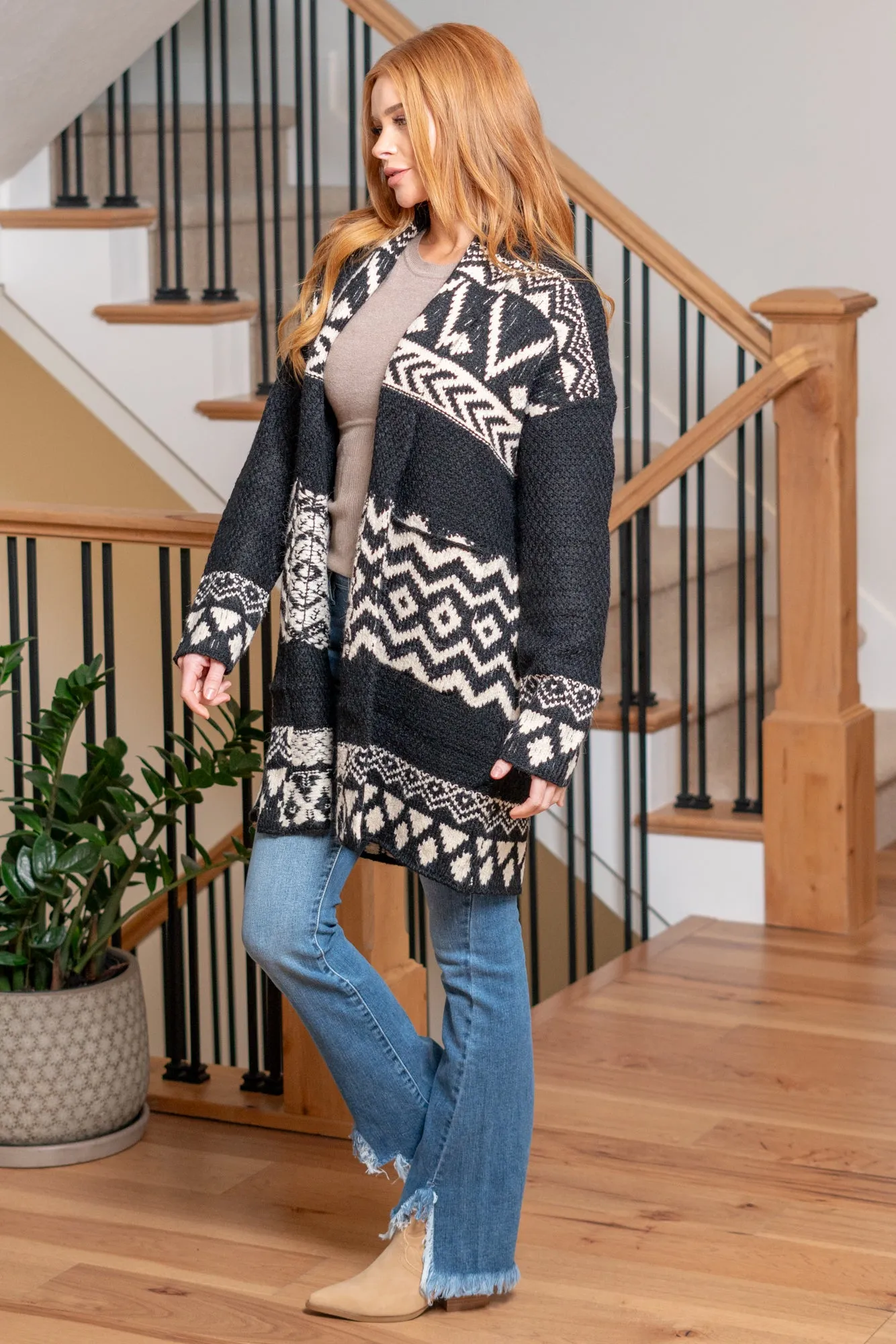 Fairisle Open Coatigan - Black