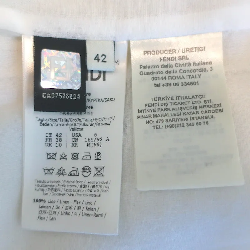 Fendi Double Breasted Blazer Jacket Ivory Linen Size 42