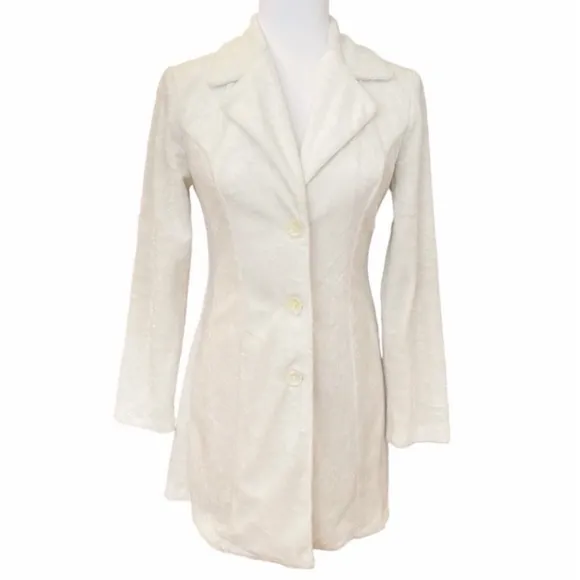 Forever 21 Y2K Off-White Faux Fur Textured Longline Blazer – Juniors Small