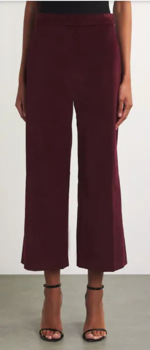 Frame Cropped Wide Leg Velvet Pant in Wine