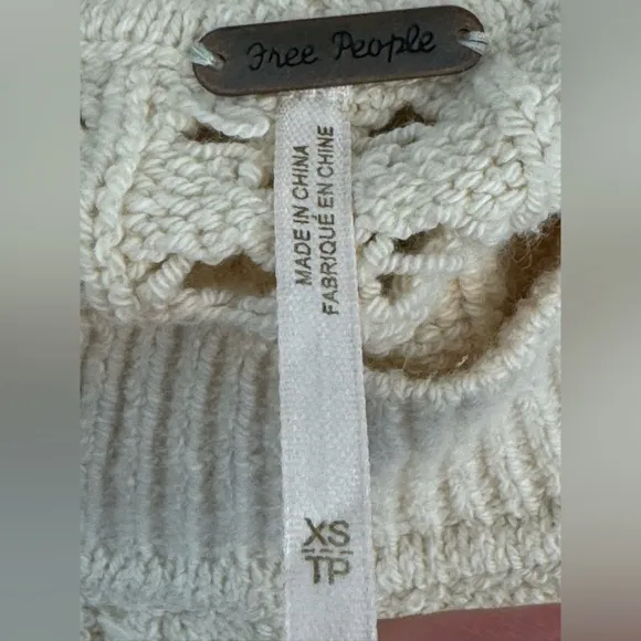 Free People Cream Open Knit Stretchy Soft Sweater, XS