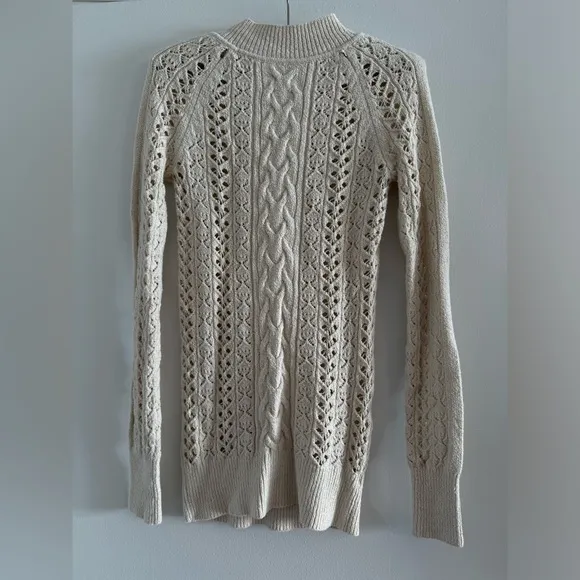 Free People Cream Open Knit Stretchy Soft Sweater, XS