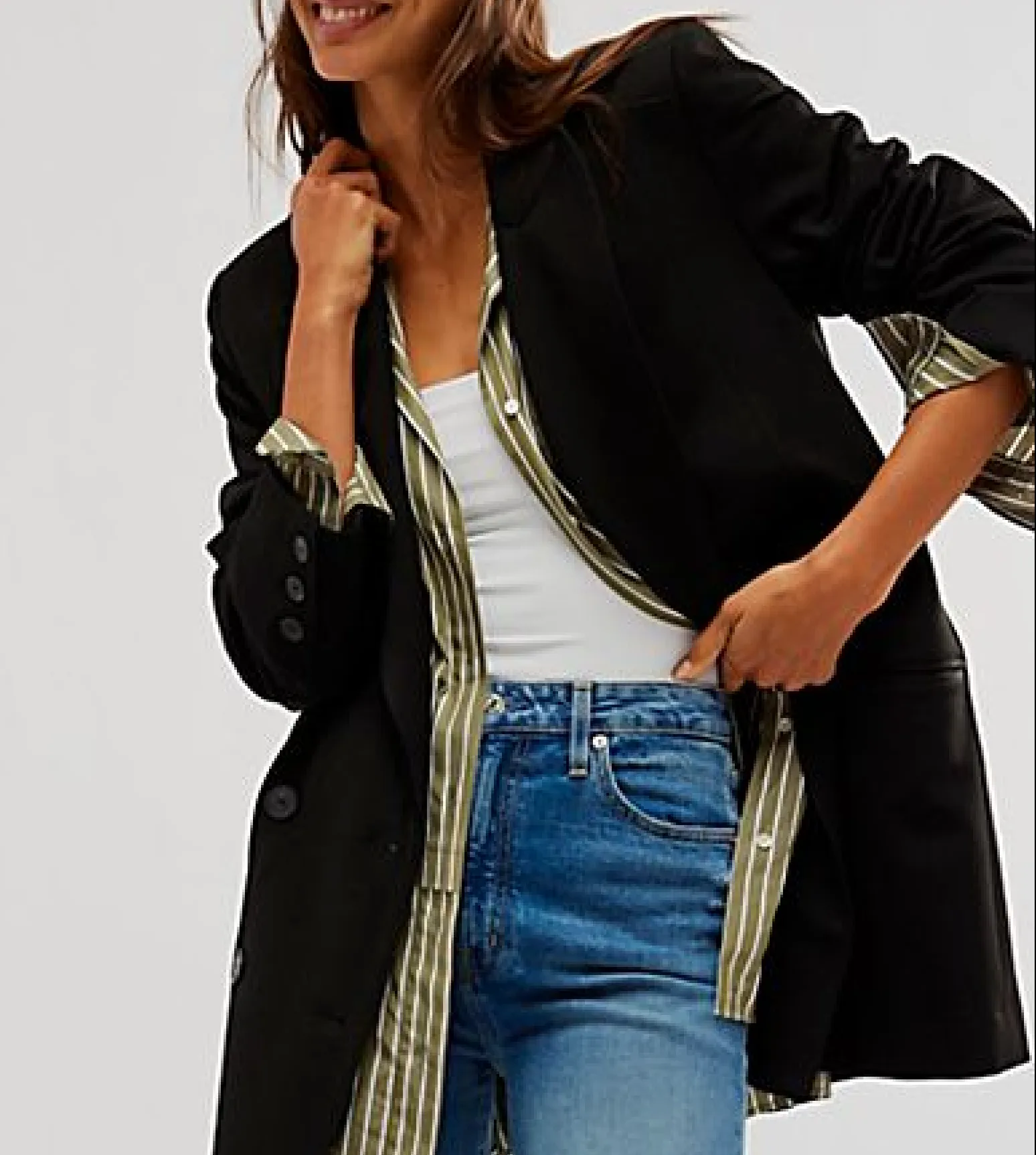 Free People Premium Black Maxima Relaxed Longline Blazer Jacket UK M