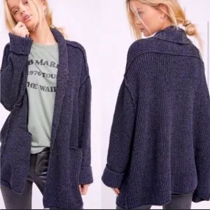 Free People Low Tide Oversized Knit Navy Blue Cardigan XS/S