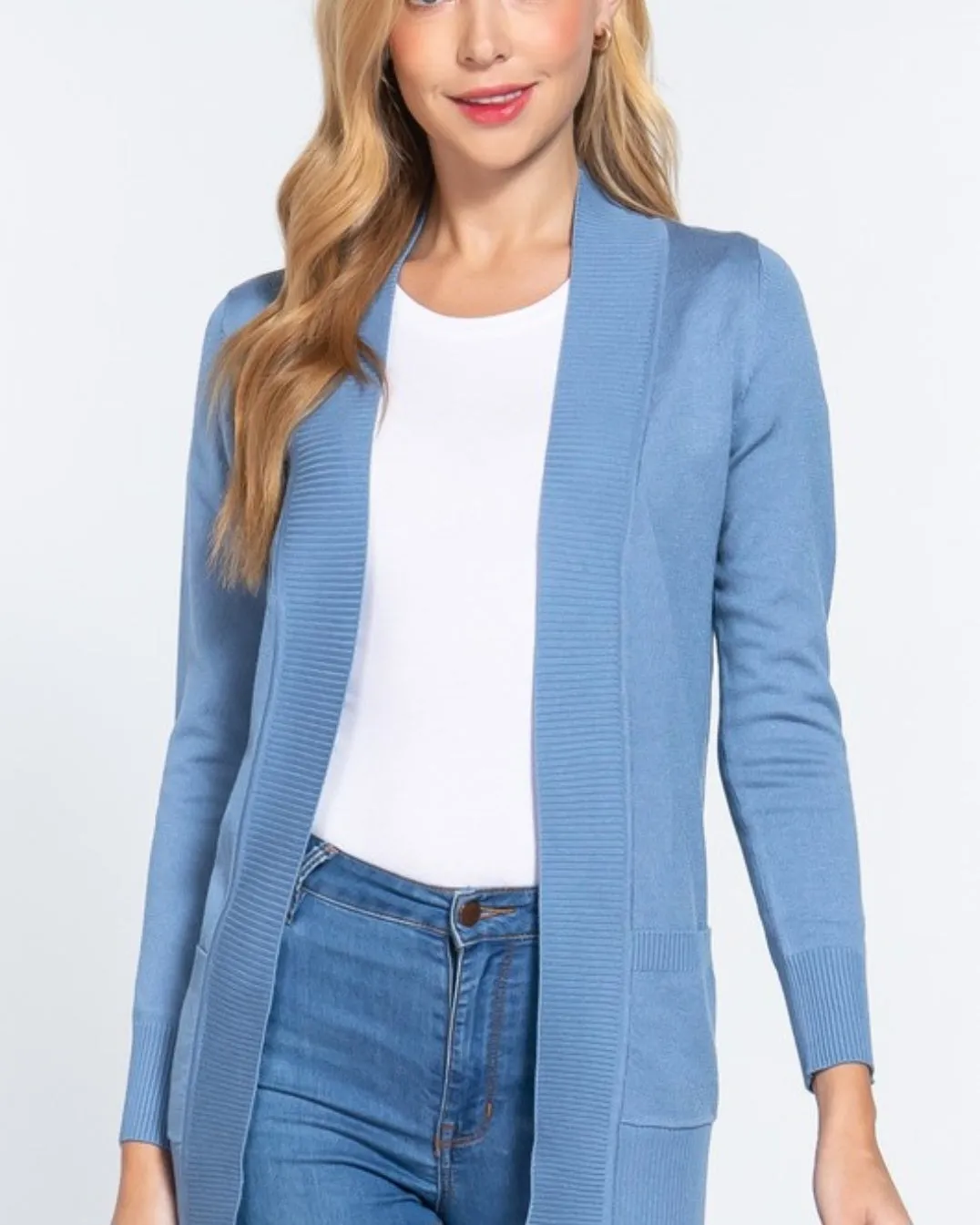 French Blue Open Sweater Cardigan
