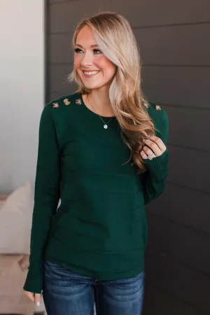 From The Heart Button Knit Sweater- Forest Green