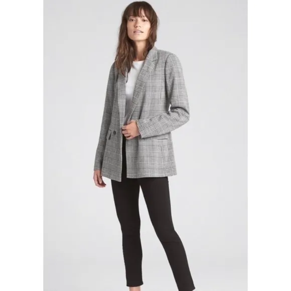 GAP Black Single Button Classic Fit Blazer in Glen Plaid