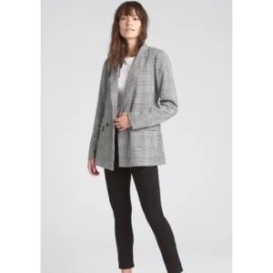 GAP Black Single Button Classic Fit Blazer in Glen Plaid