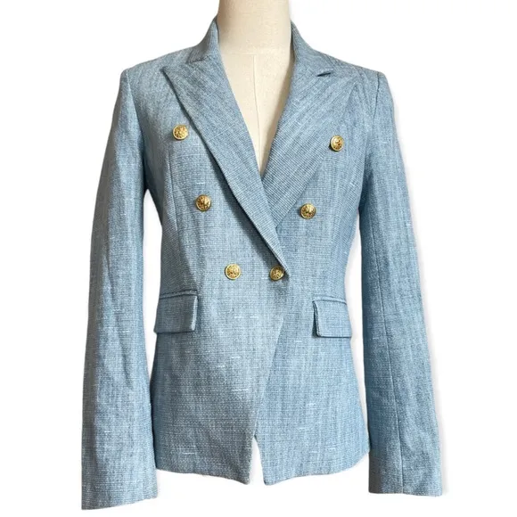 GENERATION LOVE ADELE DENIM TWEED BABY BLUE DOUBLE-BREASTED BLAZER GOLD HW SZ XS