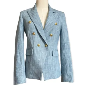 GENERATION LOVE ADELE DENIM TWEED BABY BLUE DOUBLE-BREASTED BLAZER GOLD HW SZ XS
