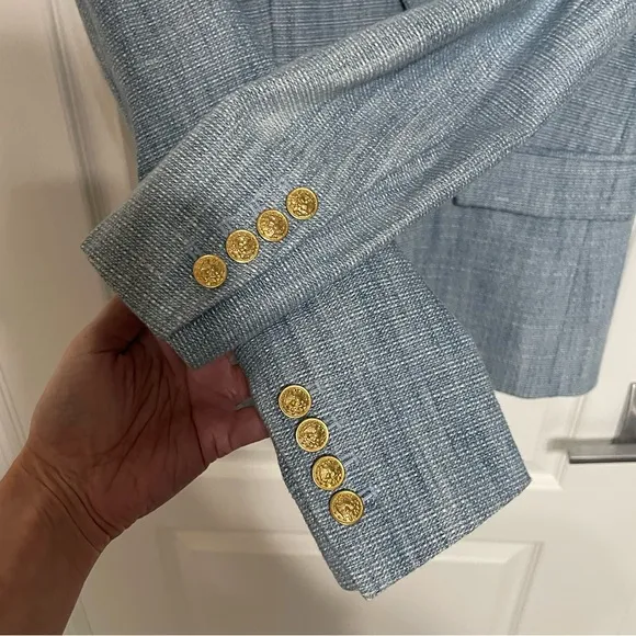 GENERATION LOVE ADELE DENIM TWEED BABY BLUE DOUBLE-BREASTED BLAZER GOLD HW SZ XS