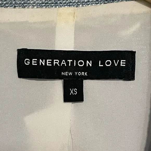 GENERATION LOVE ADELE DENIM TWEED BABY BLUE DOUBLE-BREASTED BLAZER GOLD HW SZ XS