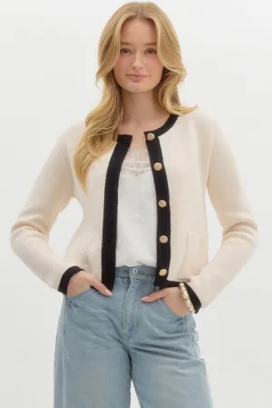 Gold Buttoned Knit Cardigan {Cream}